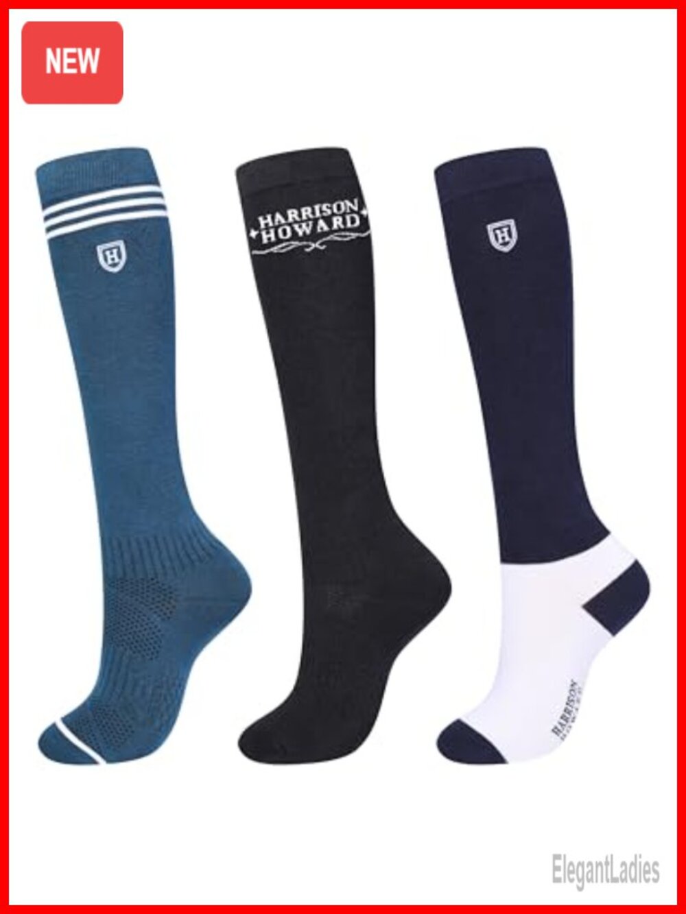 Harrison Howard Equestrian Riding Socks 3 Pairs Over-the-Calf Cotton Spandex